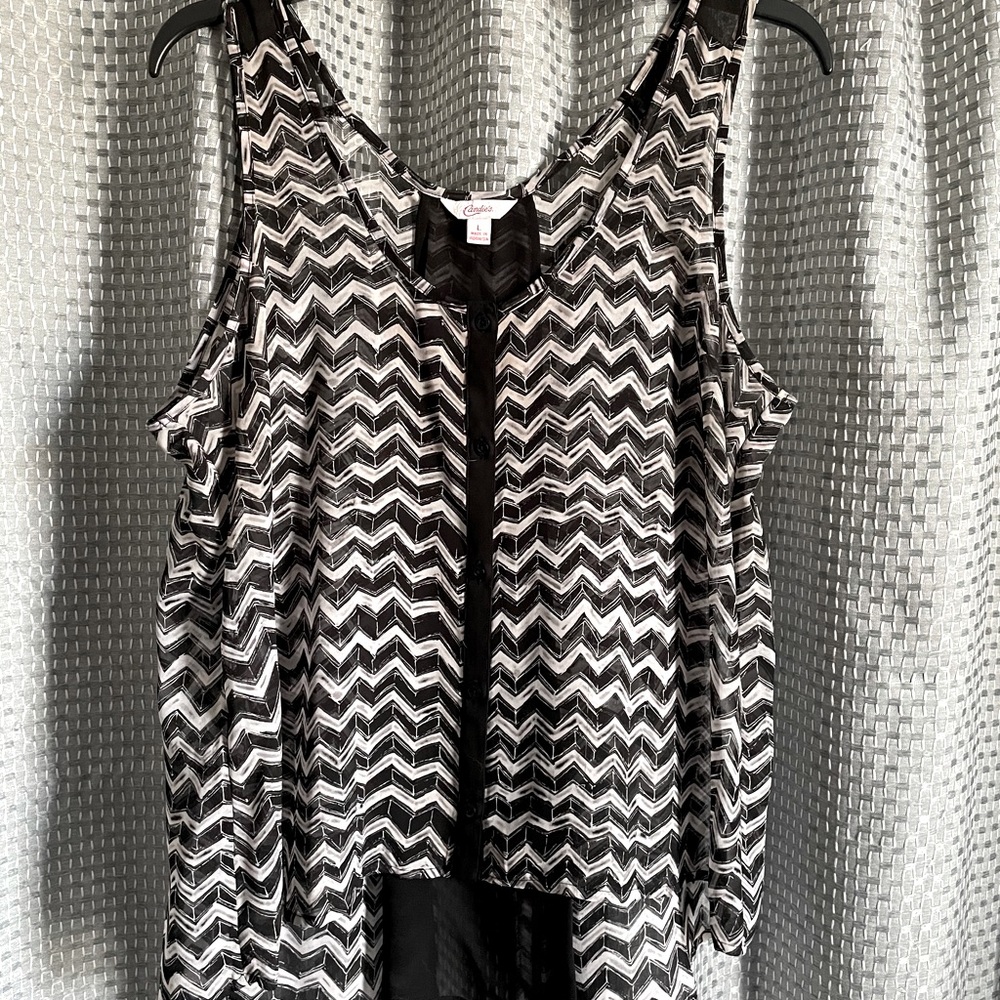 Candie’s Sheer Black/White Chevron Tank